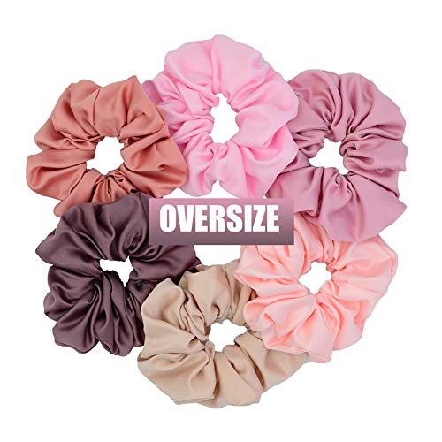 Chloven 6 Colors Oversize Satin Scrunchies for Women & Girls - Blush Theme (6 Pack)