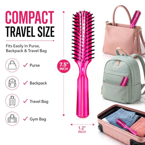 6 Pack Pocket Hair Brushes Set - Travel Detangling Brushes for All Hair Types