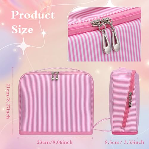 Pink Striped Standup Travel Makeup Bag Folding Cosmetic Pouch – SilTriangle, variant Pink