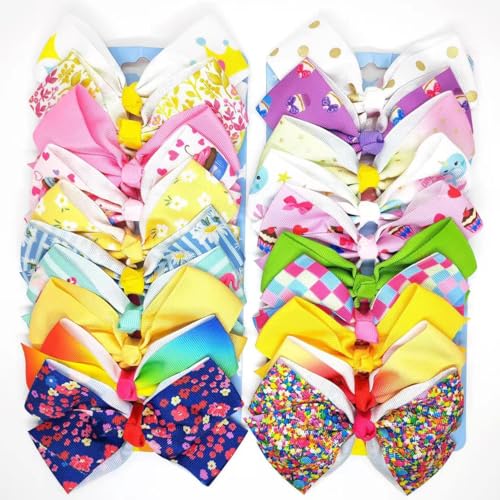 20-Pack 5-Inch Handmade Hair Bows for Girls with Alligator Clips - Rainbow & Heart Designs