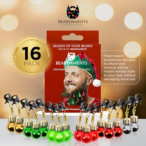 Christmas Beard Lights - Colorful Ornaments with Easy Clips - 16pc