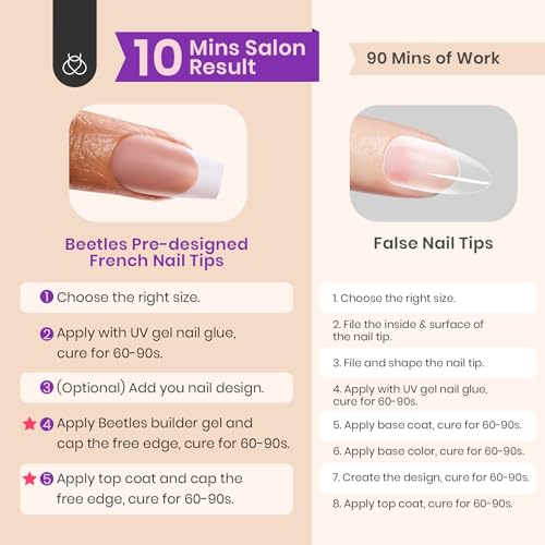 Beetles Short Coffin Press On Nails, Brown French Tip, 210 Pcs
