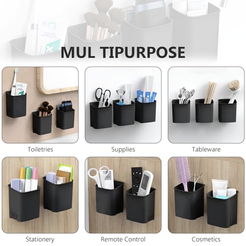 SIBRANT Wall Mounted Toothbrush Holder - 2 Pack, Removable, Self-Draining, Black