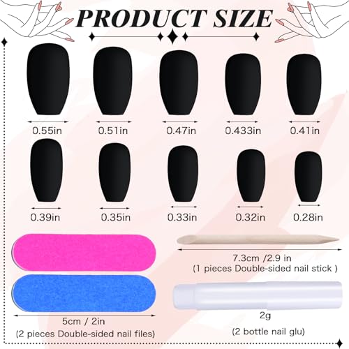 Black Matte Press-On Nails - Short Coffin Fake Nails Set, 48 Pcs for DIY & Salon