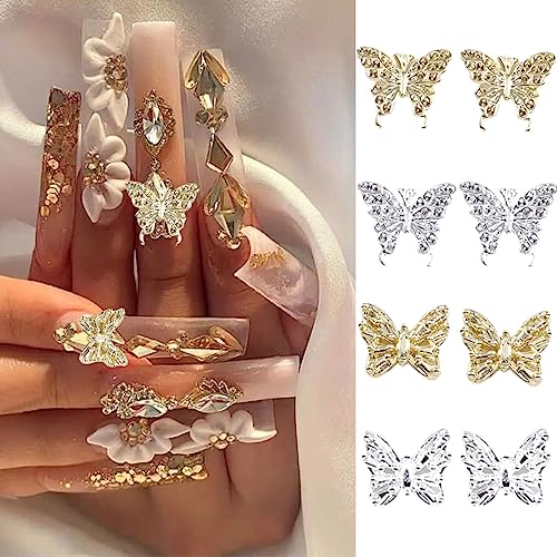 Gold & Silver 20Pcs Butterfly Nail Charms Set for Nail Art - 3D Rhinestones DIY Decoration