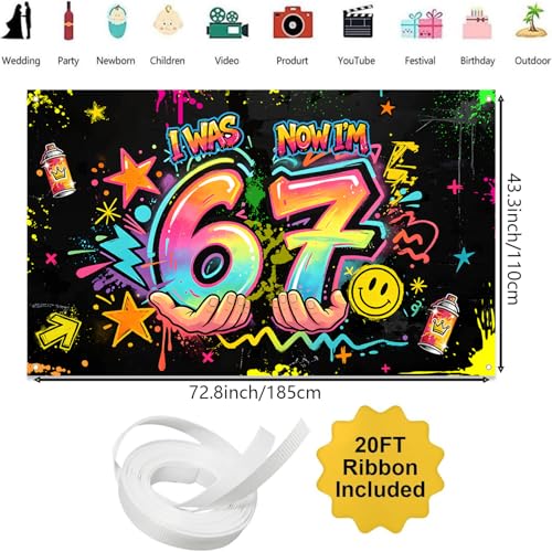 Graffiti Neon Birthday Backdrop for 7th Birthday Party - 72.8 x 43.3 Inch