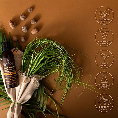 Ashanti Naturals Pure Shea & Sweet Almond Oil - 4 oz Moisturizing Body Oil with Midnight Amber Fragrance for Skin & Hair