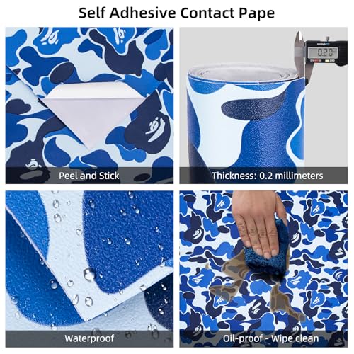 Thicker Blue Camouflage Drawer Liner - Self-Adhesive Contact Paper 17.7" x 117"