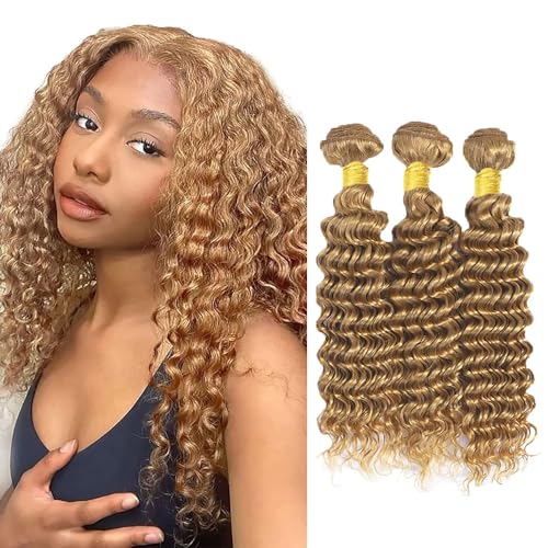 YOUNGHANN Honey Blonde Deep Wave Human Hair Bundles 22-26 Inch Virgin Brazilian Extensions