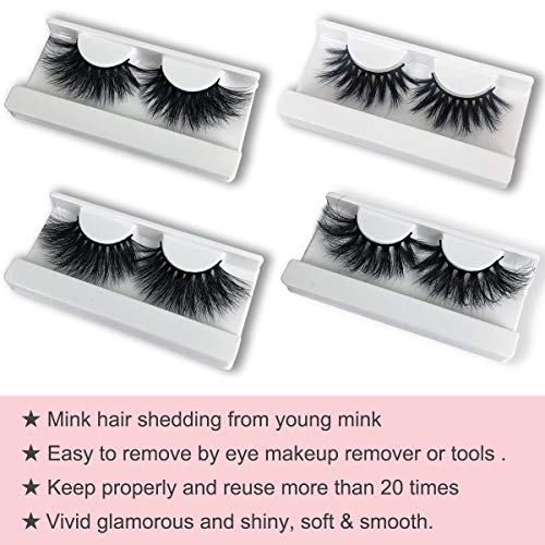 25mm Mink False Eyelashes 5D Fluffy Volume Dramatic Lashes - Pack of 4