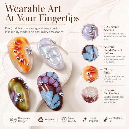10pcs Almond Press-On Nails M - Gradient 3D Silver Rivets & Textures