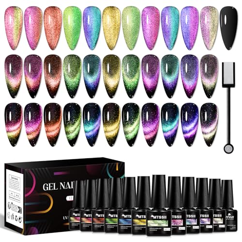 MTSSII Cat Eye Magnetic Gel Nail Polish Set - 12 Colors with Magnet