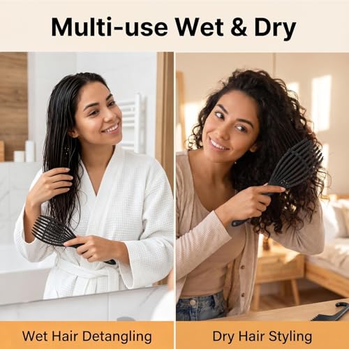 URTHEONE Black Detangling Hair Brush for All Hair Types, Wet & Dry Use, Portable & Durable