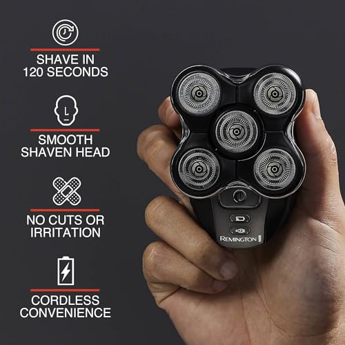 Remington Balder Pro XR7000 Head Shaver for Bald Men, Cordless Electric Razor, 5 Dual Track Rotary Blades, Waterproof Wet/Dry, Lithium Rechargeable, Hair Capture Chamber, Pop-Up Trimmer