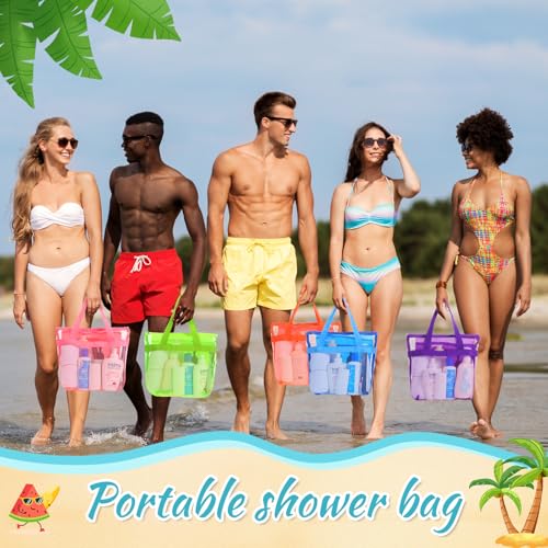 Fluorescent 6-Pack Mesh Beach & Shower Bags Portable Tote with Handles