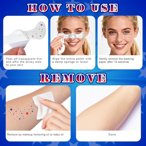 4th of July Red White Blue Glitter Freckles Face Tattoos, Patriotic Star Face Tattoo, July 4th Accessories for Women, Independence Day USA Face Sparkles Makeup, 8 PCS