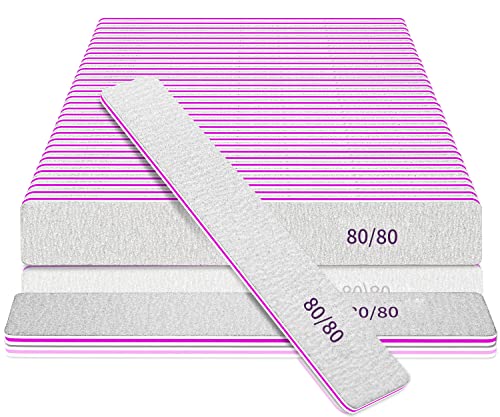 80/80 Grit Nail Files - 50pcs Coarse Square Emery Boards for Acrylic Nails