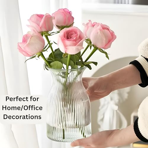 8-Inch Ribbed Glass Vase for Weddings & Home Decor
