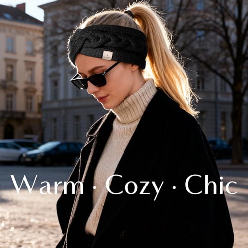 YANIBEST Black Soft Stretch Knot Headband with Satin Lining
