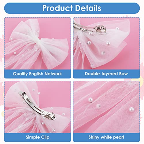 Yolev White Bridal Pearl Hair Bow Veil with Barrette for Wedding & Bridesmaid