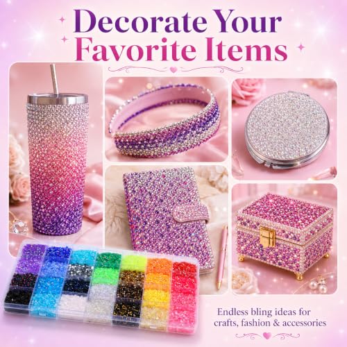 30000PCS DIY Rhinestone Bedazzling Kit with 28 Colors & Glue for Crafts, Nails, Phone Cases & Apparel
