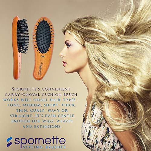 Spornette Carry-On Mini Wooden Cushion Hair Brush for Travel & Styling