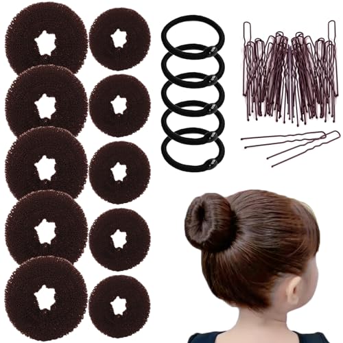 10-Piece Hair Bun Maker Set - Brown Donut Bun Tools for Women & Kids