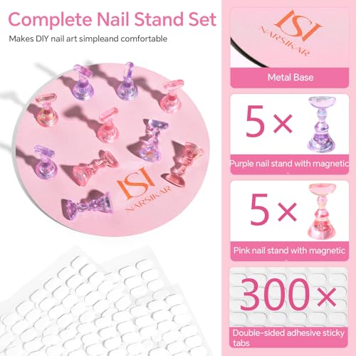 Magnetic Nail Stand Set with 10 Holders & 300 Sticky Tabs
