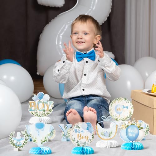 ANGOLIO 12Pcs Baby Boy Shower Honeycomb Centerpieces - Blue Table Decor
