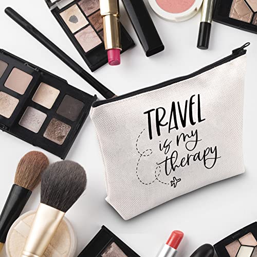 Travel Is My Therapy White Makeup Bag – G2TUP Travel Lover Gift Zipper Cosmetic Bag