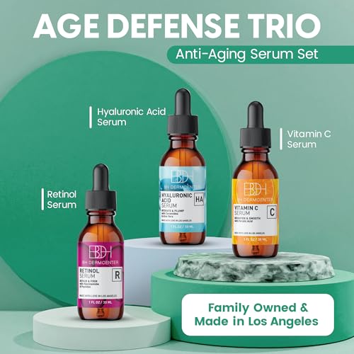Age Defense Trio Anti-Aging Serum Set - Vitamin C, Retinol & Hyaluronic Acid