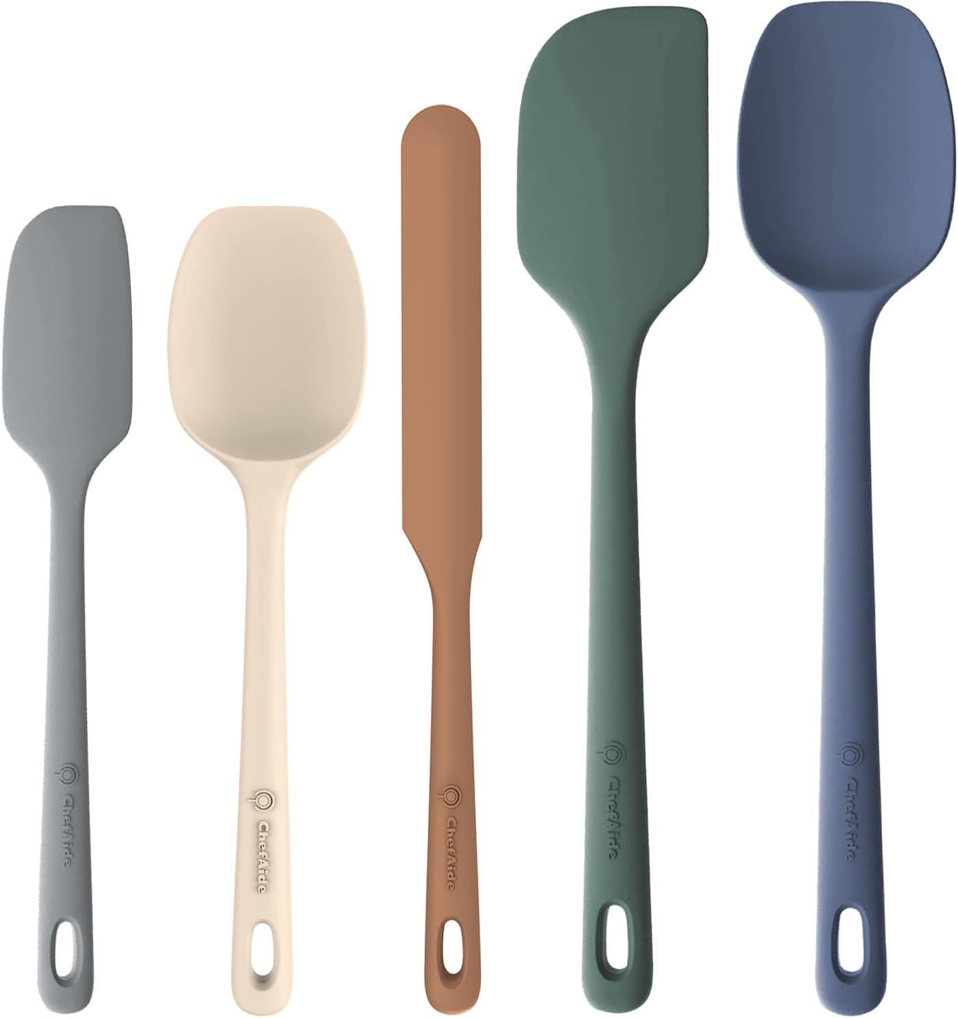 ChefAide Silicone Spatula Set - 5 Pieces, Heat Resistant Up to 600°F | Ergonomic Grip for Nonstick Cookware