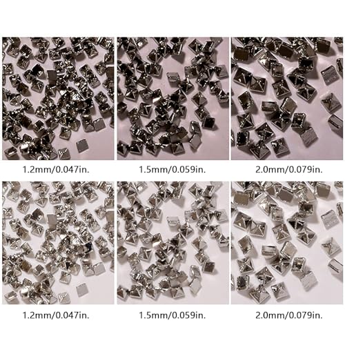 Square Spike Nail Charms Set - Black & Silver 3D Mini Studs with Pickup Pen & Tweezers (Variation: Square Spike - Silver&Black) HYWWPFLAY