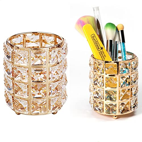 Crystal Bead Makeup Brush Holder Organizer Cup - Cosmetic Storage