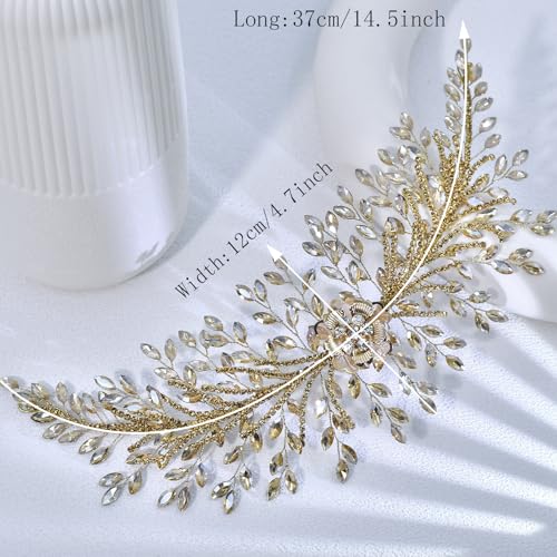 Champagne Rhinestone Bridal Headband - Floral Wedding Hair Accessory