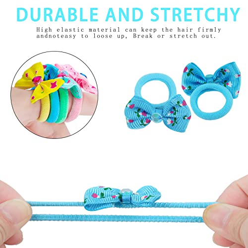 50 Pcs Girls Elastic Hair Ties with Cute Bows - Soft Colorful Hair Bands