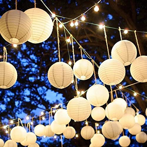 8-Inch White Paper Lanterns - 12Pcs Decorative Hanging Lights