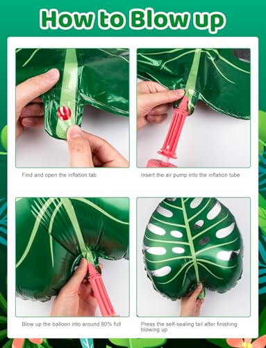 5 Pack Monstera Leaf Foil Balloons - Tropical Hawaiian Decor