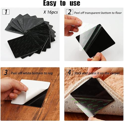 16PCS Non-Slip Rug Grippers for Hardwood & Tile Floors