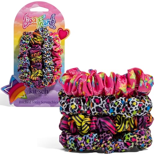 Kitsch Lisa Frank Rainbow Leopard Satin Scrunchies - 4 Pack