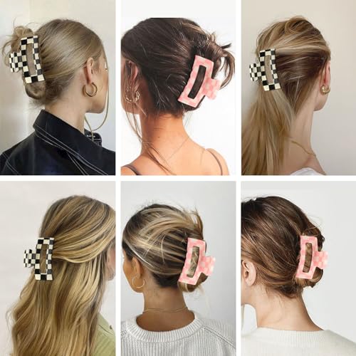 Paderison Pink Checkered Rectangle Claw Hair Clips 2-Pack Strong Hold Y2K Hair Accessories