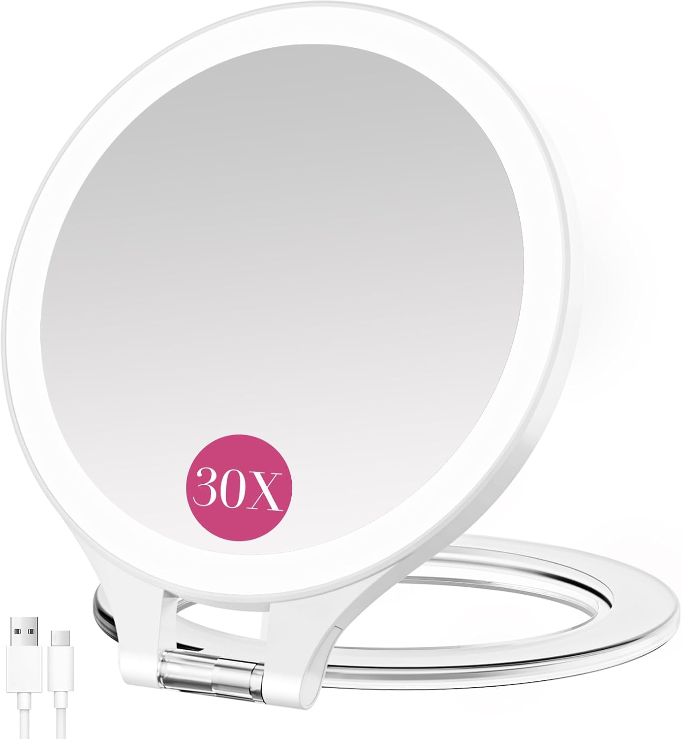 10X 1X Double-Sided Magnifying Makeup Mirror - Rechargeable Lighted with 3 Color Settings | Adjustable Rotation