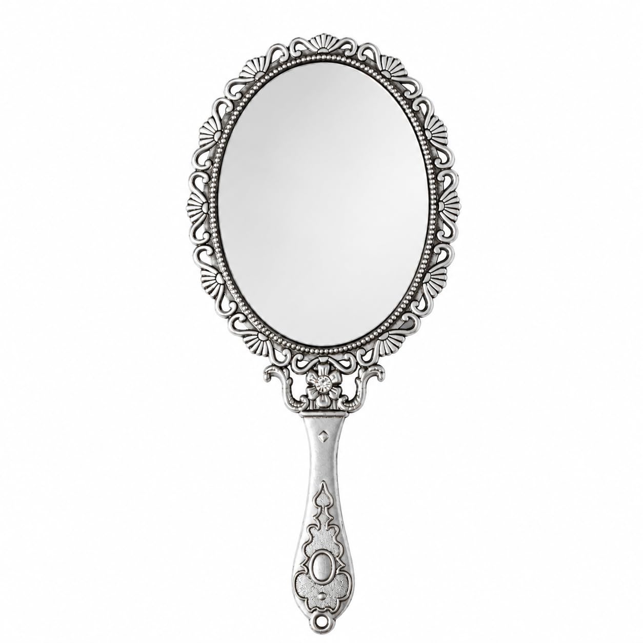 SEHAMANO Hand Mirror with Handle Compact Handheld Makeup Mirror Rose Cosmetic Clear Mirror (Matt Silver (Tin))