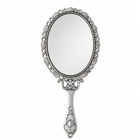 SEHAMANO Hand Mirror with Handle Compact Handheld Makeup Mirror Rose Cosmetic Clear Mirror (Matt Silver (Tin))