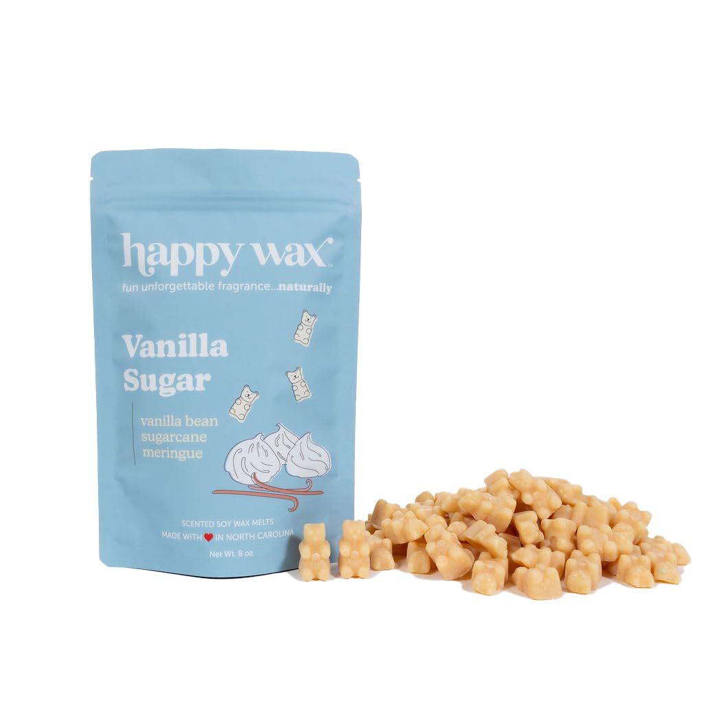 Happy Wax Winter Scented Soy Wax Melts (8oz Pouch) - Natural Strong - Infused with Essential Oils - Non Toxic - for Warmers (Vanilla Sugar, 8 Ounce)