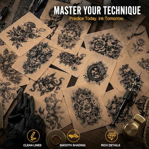 Jconly 20-Sheet Tattoo Practice Skin, 8x6 Double-Sided Fake Skin
