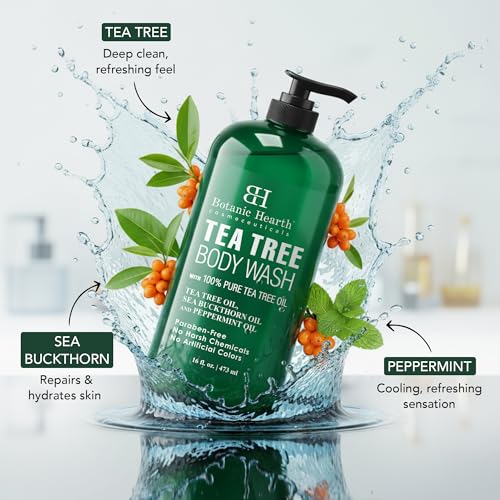 Botanic Hearth Tea Tree Body Wash -16 fl oz- All-Natural & Odor-Control Shower Gel for Acne, Athlete¡¯s Foot, Ringworm, Jock Itch & Healthy Skin, Sulfate & Paraben Free, for Men & Women