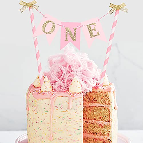 Pink and Gold Cake Topper for Baby Girl's 1st Birthday