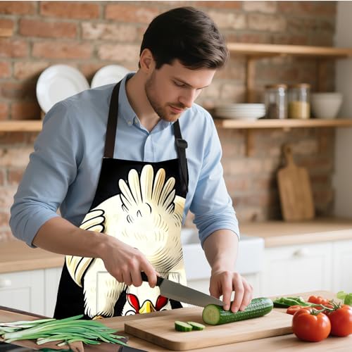 Funny Chicken Sunflower Apron for Men & Women - Adjustable Cooking Apron with Pockets