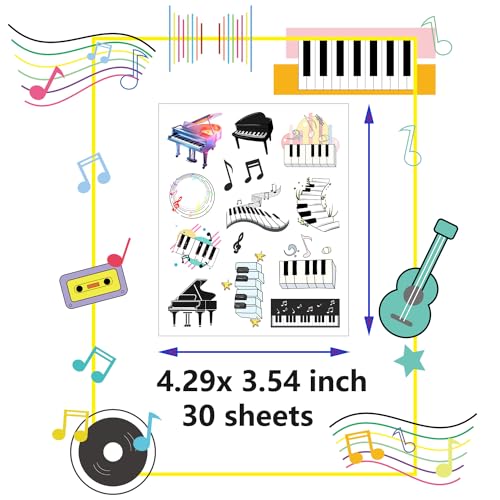 430 Piano Note Temporary Tattoos - 30 Sheets Mini Music Note Stickers